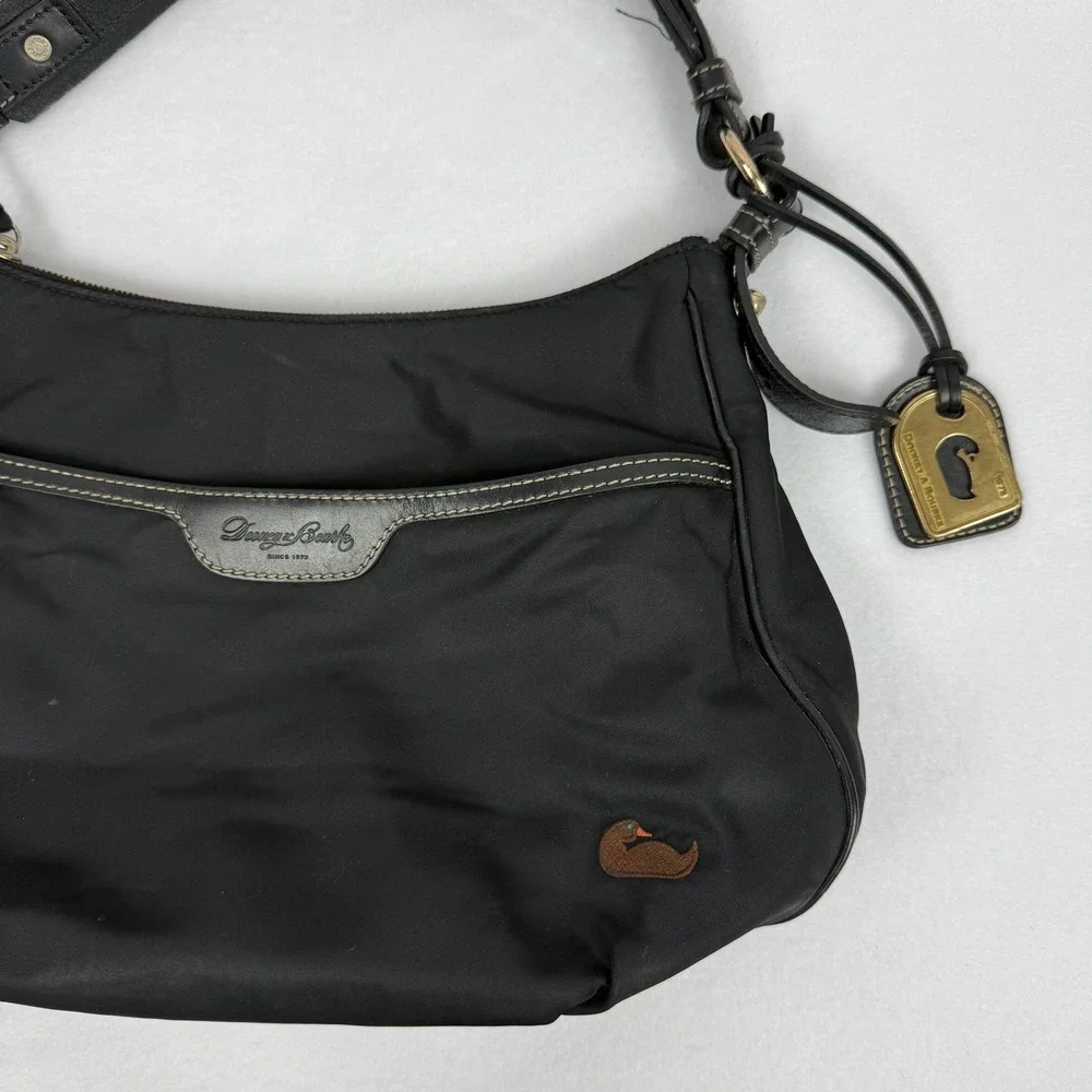 DOONEY & BOURKE Black Nylon Hobo Shoulder Bag Leather trim pink lining READ‎